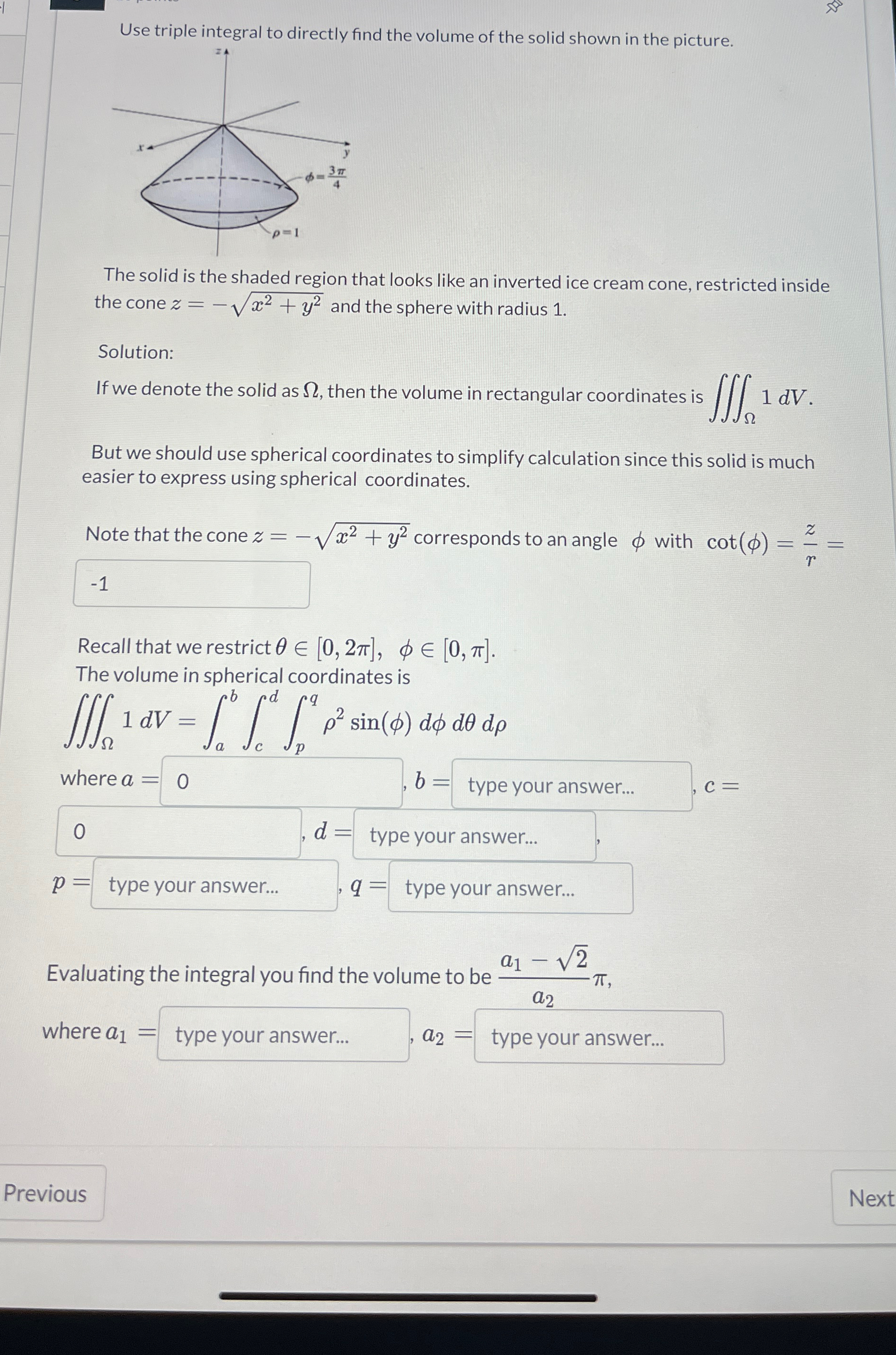 Solved Use triple integral to directly find the volume of | Chegg.com