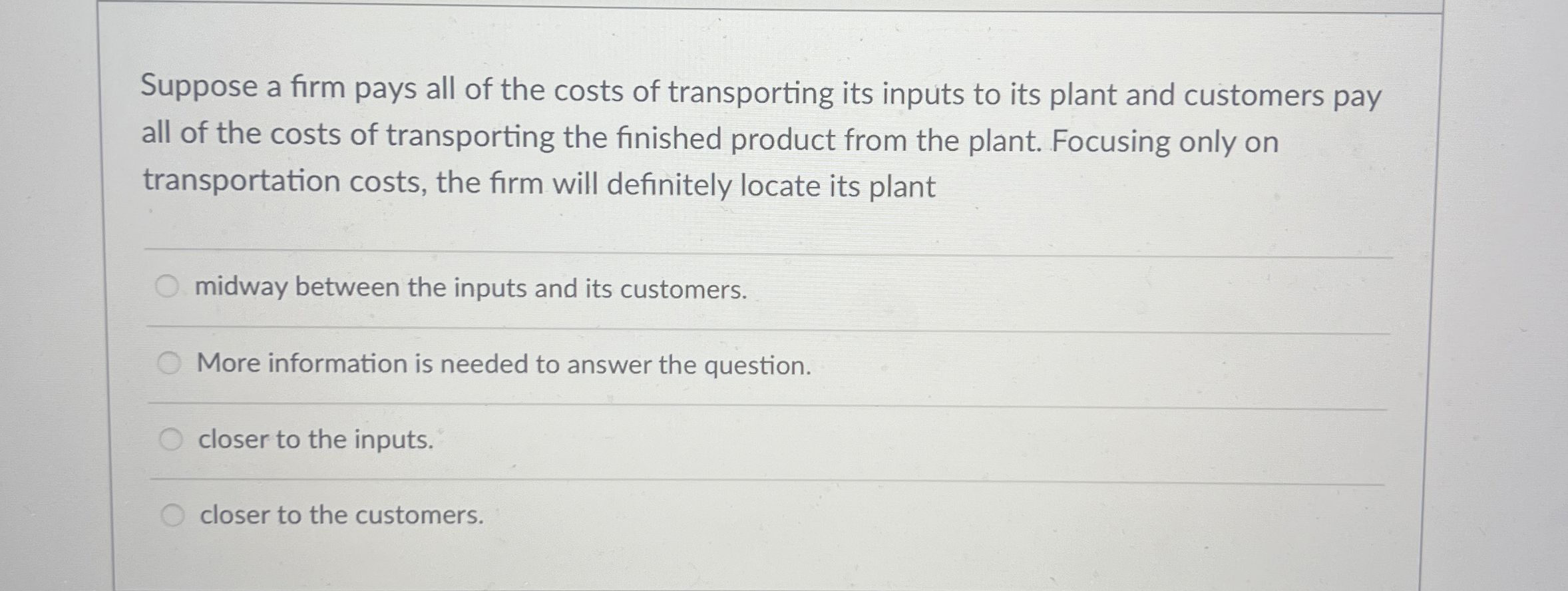 Solved Suppose A Firm Pays All Of The Costs Of Transporting Chegg Com