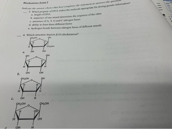 Solved Biochemistry Exam 2 Indicate The Answer Choice For | Chegg.com