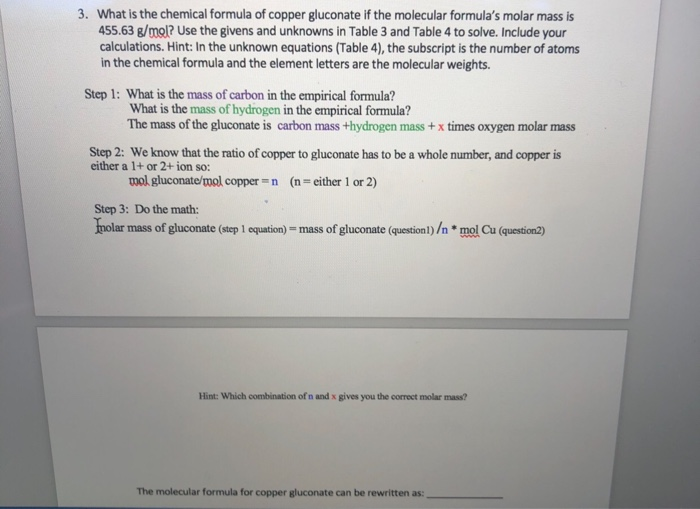 Table 2 Mass Mass (6) Compound Copper Gluconate