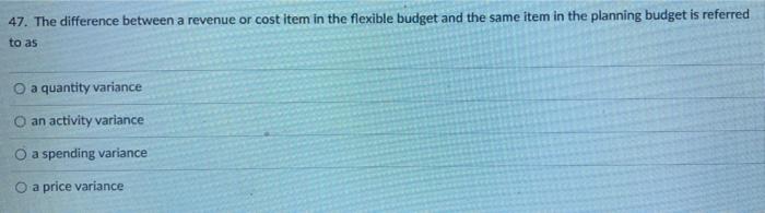 Solved 48. The difference between the actual amount of the | Chegg.com