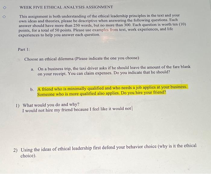 Solved WEEK FIVE ETHICAL ANALYSIS ASSIGNMENT This assignment | Chegg.com