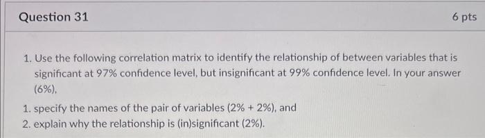 1. Use the following correlation matrix to identify | Chegg.com