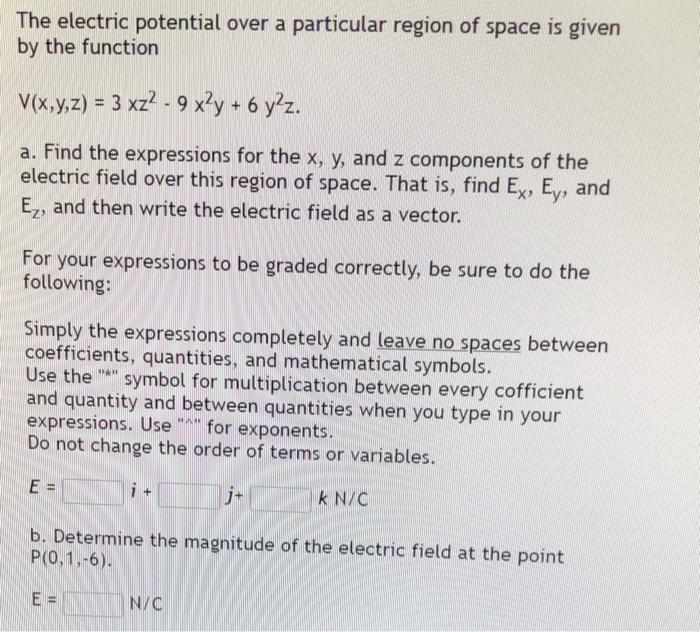 Solved The electric potential over a particular region of | Chegg.com