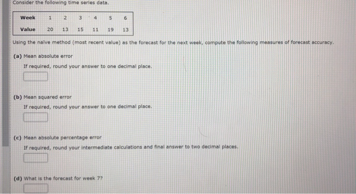 Solved Consider the following time series data. Week 1 2. 3 | Chegg.com