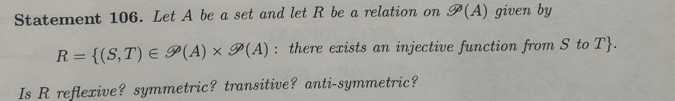 Solved Statement 106. ﻿Let A ﻿be a set and let R ﻿be a | Chegg.com