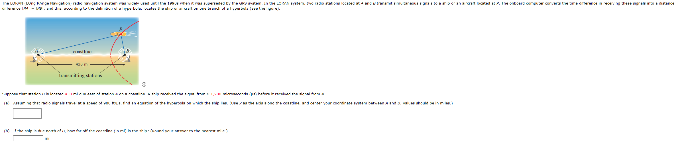 Solved The LORAN (LOng RAnge Navigation) ﻿radio Navigation | Chegg.com