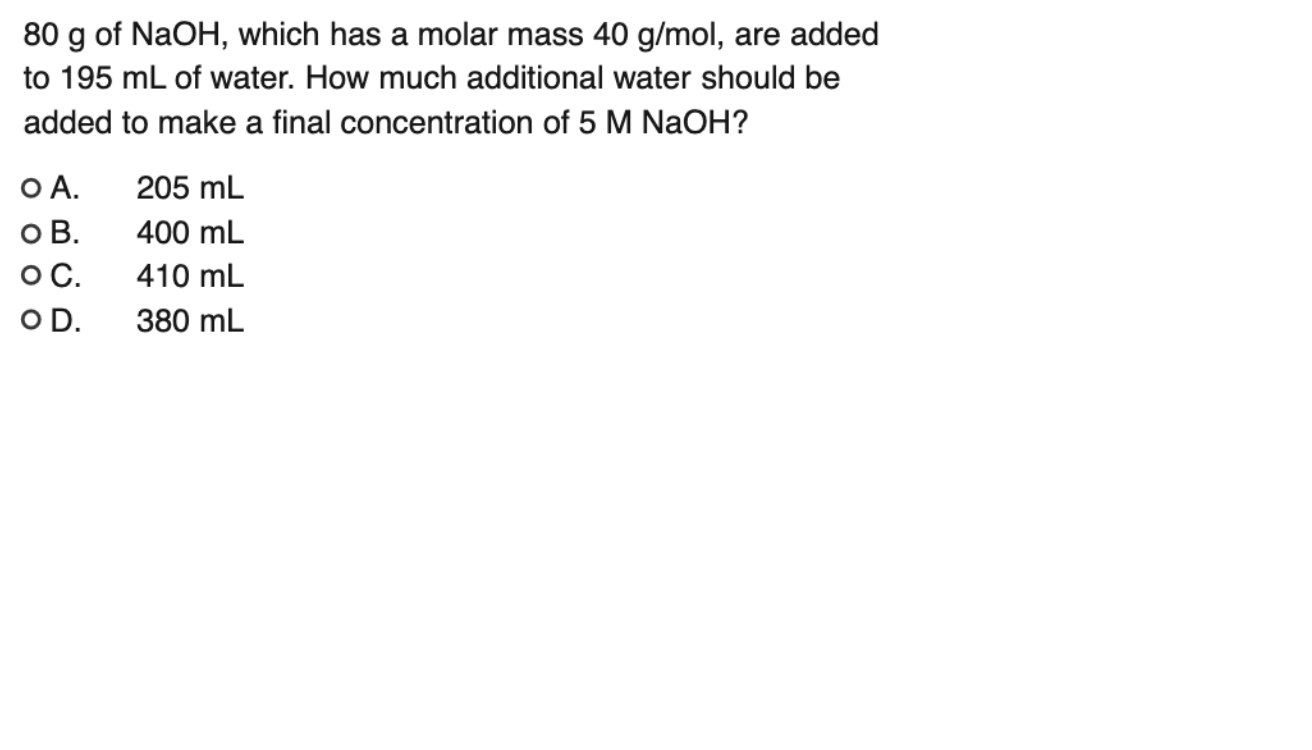 Solved 80g ﻿of NaOH, which has a molar mass 40gmol, ﻿are | Chegg.com