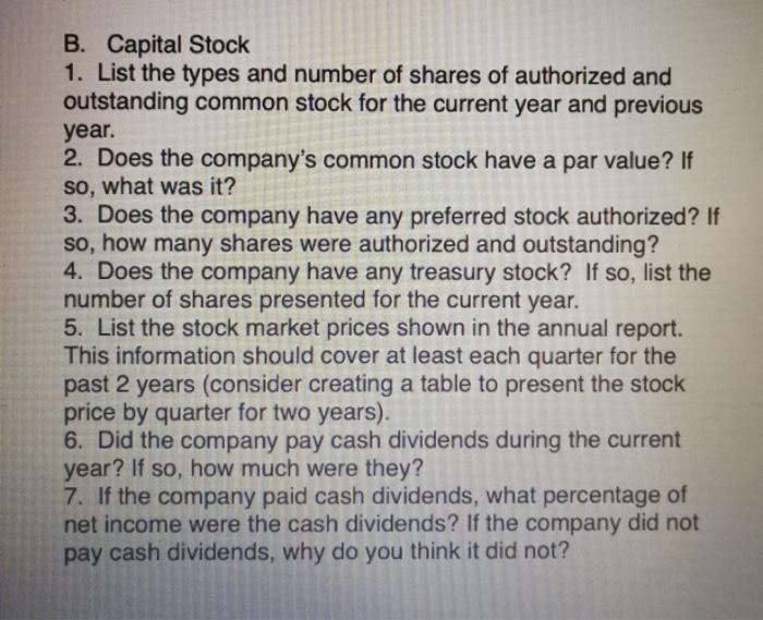 Solved B. Capital Stock 1. List the types and number of | Chegg.com