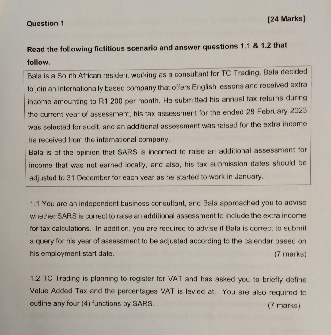 Solved Question 1 [24 Marks] Read the following fictitious | Chegg.com