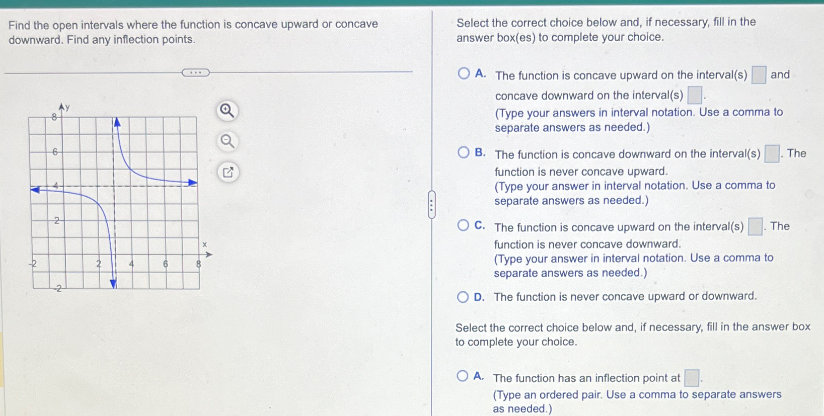 Solved Find the open intervals where the function is concave | Chegg.com