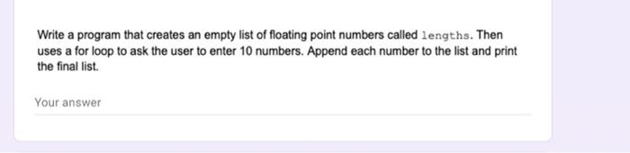 Solved Write a program that creates an empty list of | Chegg.com