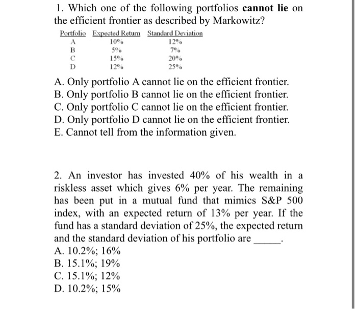 A Portfolio Should Demonstrate Which Of The Following Solved 120 1. Which one of the following portfolios cannot | Chegg.com