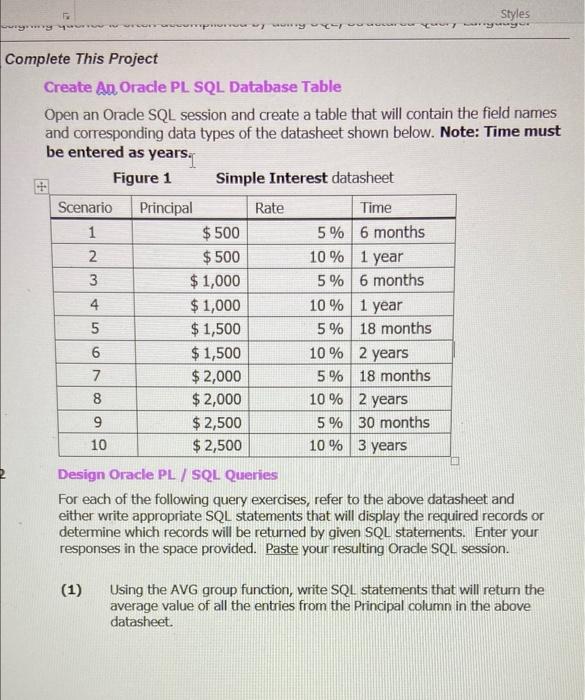 Solved Styles Powy WN Complete This Project Create An Oracle | Chegg.com