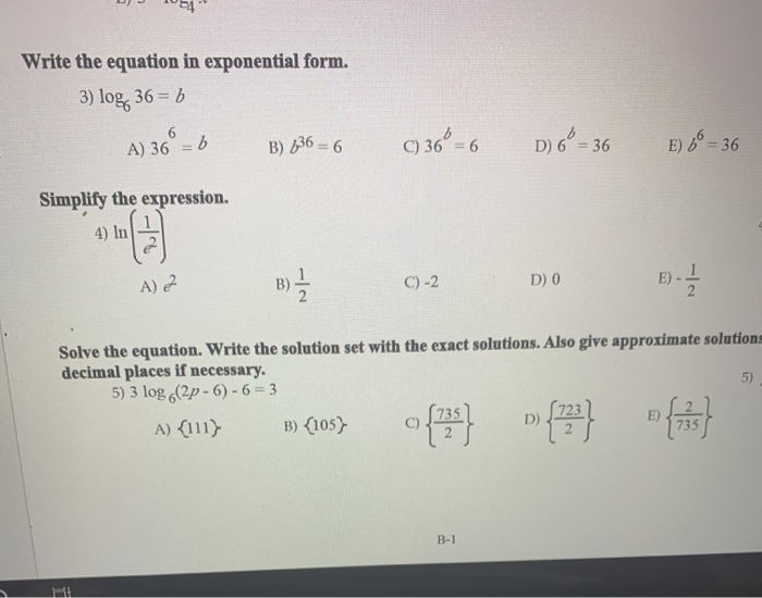 Solved Write The Equation In Exponential Form 3 Log36 Chegg Com