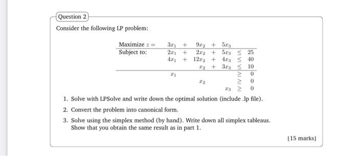 Solved Consider the following LP problem: | Chegg.com