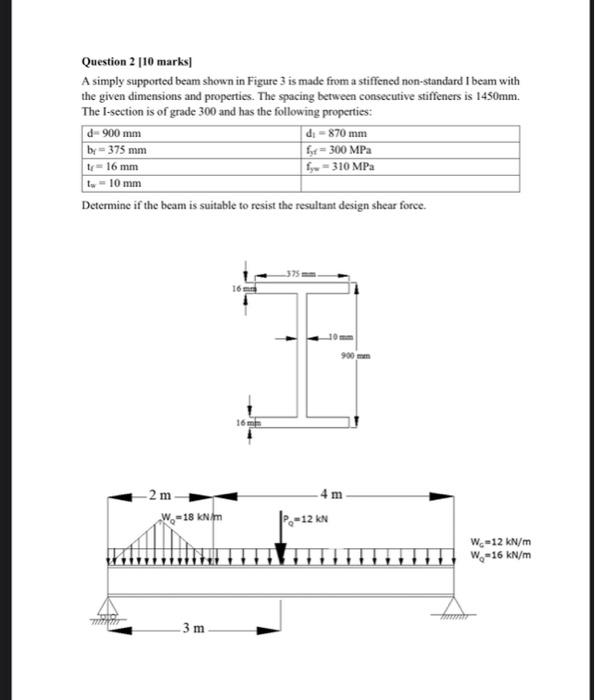 Solved Question 2 [10 marks] A simply supported beam shown | Chegg.com