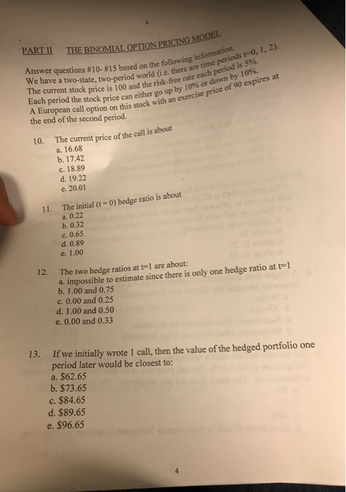 Solved PART II THE BINOMIAL OPTION PRICING ON PRICING MODEL | Chegg.com