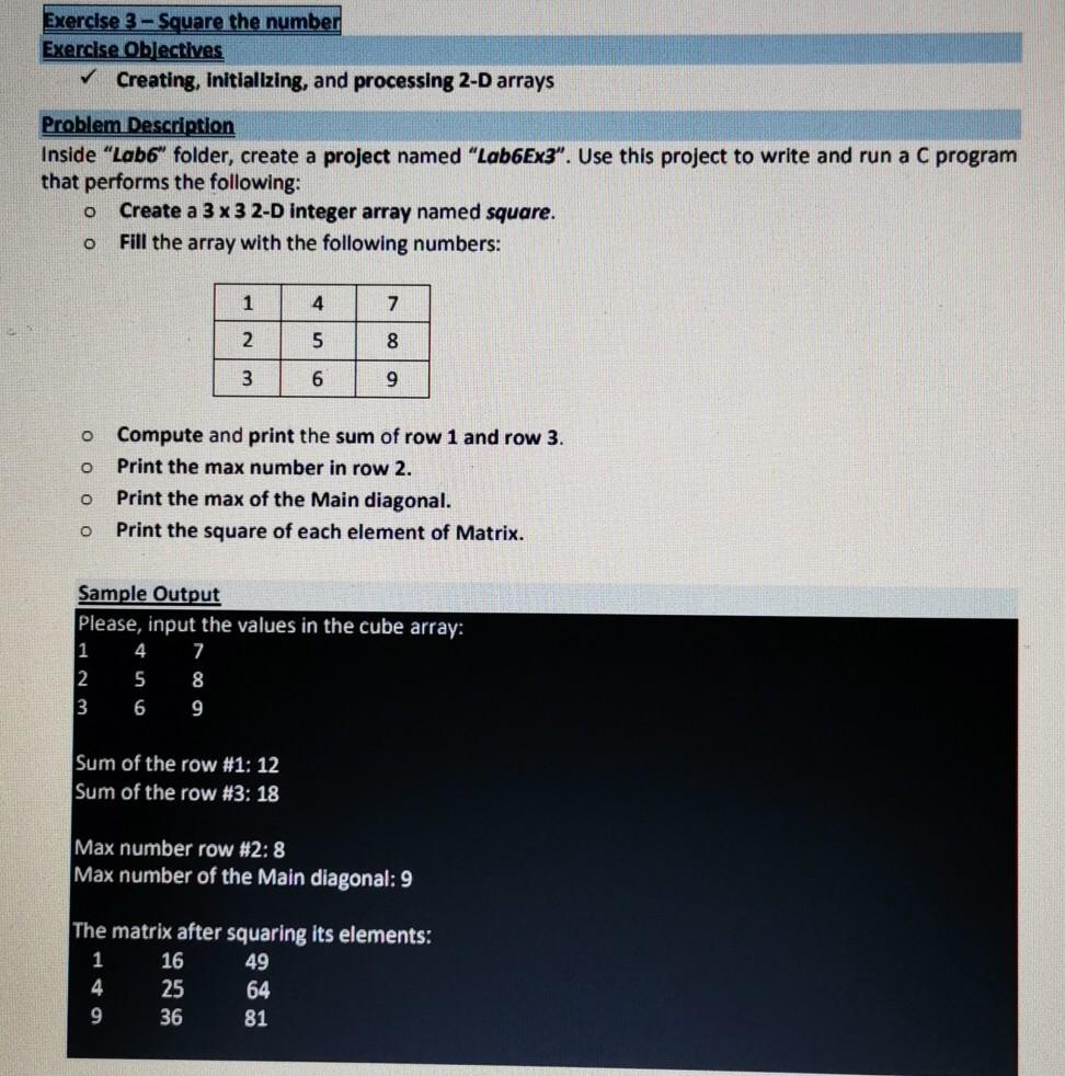 Solved Exercise 3 - Square the number Exercise Oblectives | Chegg.com