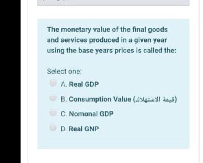 Solved The monetary value of the final goods and services | Chegg.com