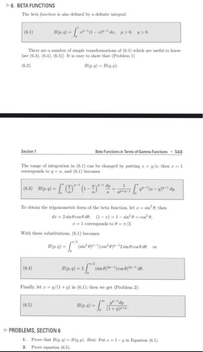 Solved 6. BETA FUNCTIONS The befa fanction is aloo elefinest | Chegg.com