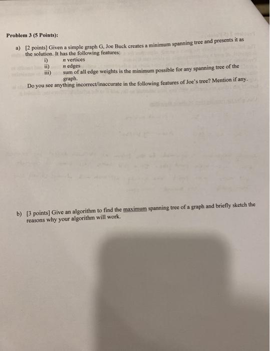 Solved Problem 3 (5 Points): a) [2 points] Given a simple | Chegg.com