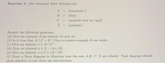 Solved Exercise 4. (Set Notation) After Defining Sets A={ | Chegg.com