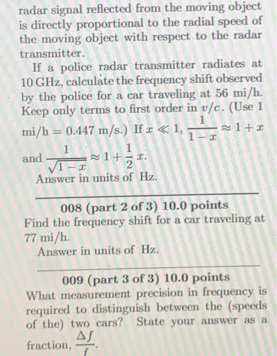 Solved An important practical application of the Doppler | Chegg.com