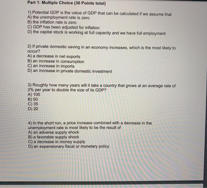 Solved Part 1: Multiple Choice (30 Points total) 1) | Chegg.com