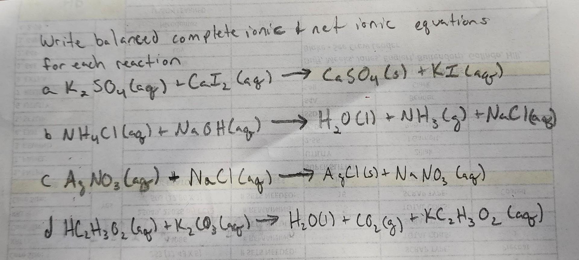 Solved Write Balanced Complete Ionic And Net Ionic Equations 6789