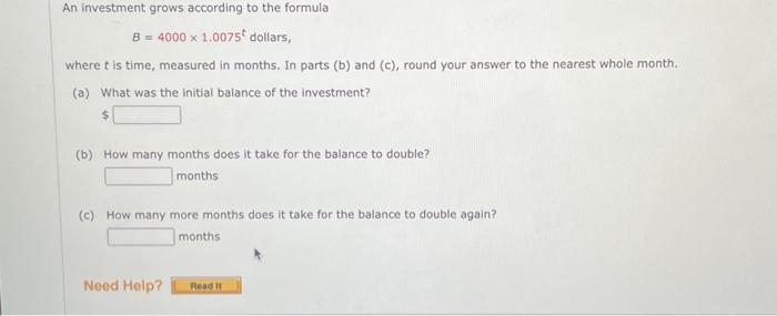 Solved An investment grows according to the formula | Chegg.com