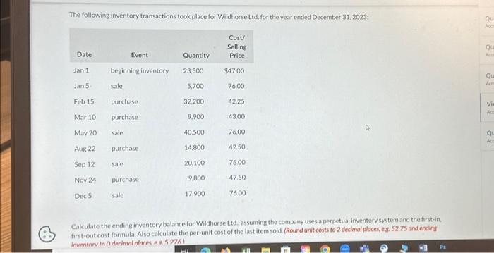 Solved The Following Inventory Transactions Took Place For | Chegg.com