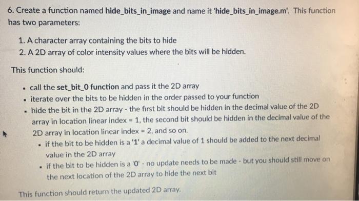 Solved 6. Create a function named hide_bits_in_image and | Chegg.com