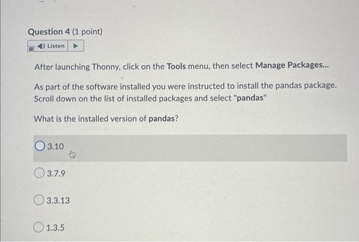 After launching Thonny, click on the Tools menu, then select Manage Packages...
As part of the software installed you were in