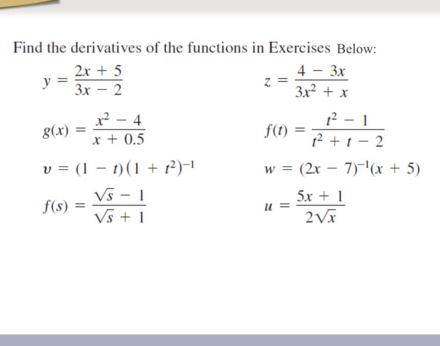 Solved Find the derivatives of the functions in Exercises | Chegg.com