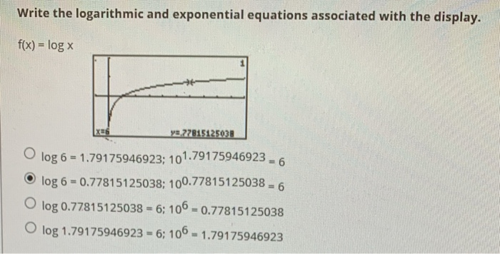 Solved Write the logarithmic and exponential equations | Chegg.com