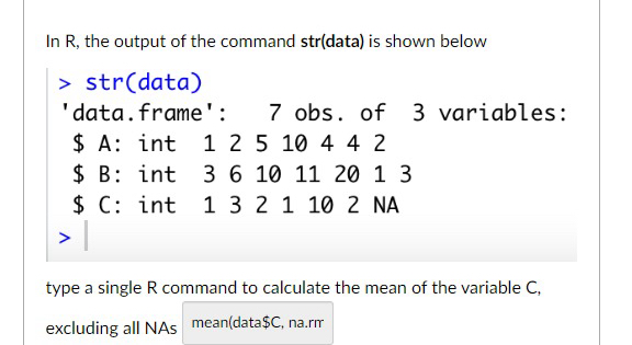 Solved In R, ﻿the output of the command data) ﻿is shown | Chegg.com