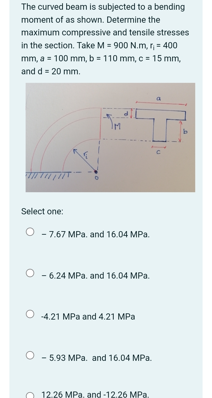 Solved The curved beam is subjected to a bending moment of | Chegg.com