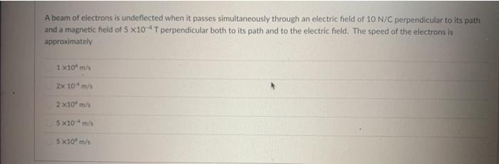 Solved A beam of electrons is undeflected when it passes | Chegg.com