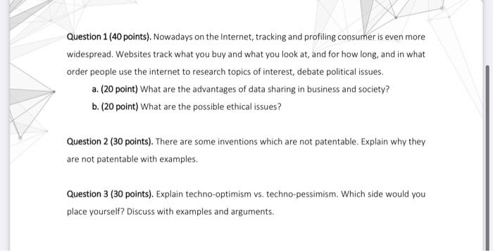 Solved Question 1 40 Points Nowadays On The Internet Chegg Com