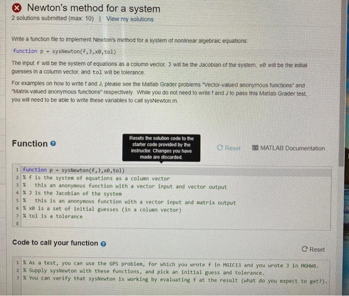 Solved ☆ Newton's method for a system 2 solutions submitted | Chegg.com