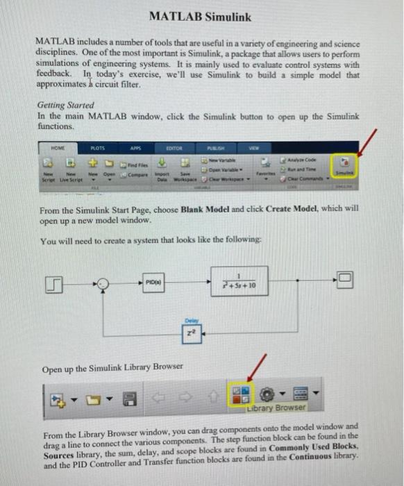 Solved MATLAB Simulink MATLAB includes a number of tools | Chegg.com
