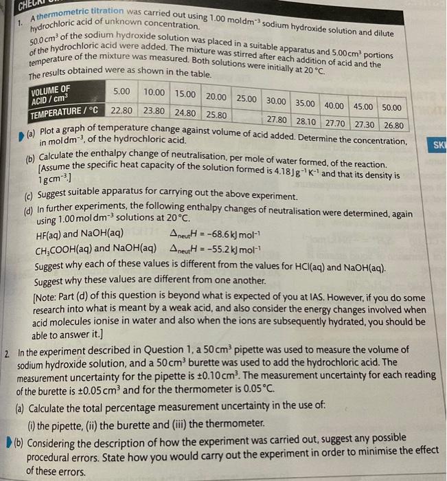 thermometric titration experiment report