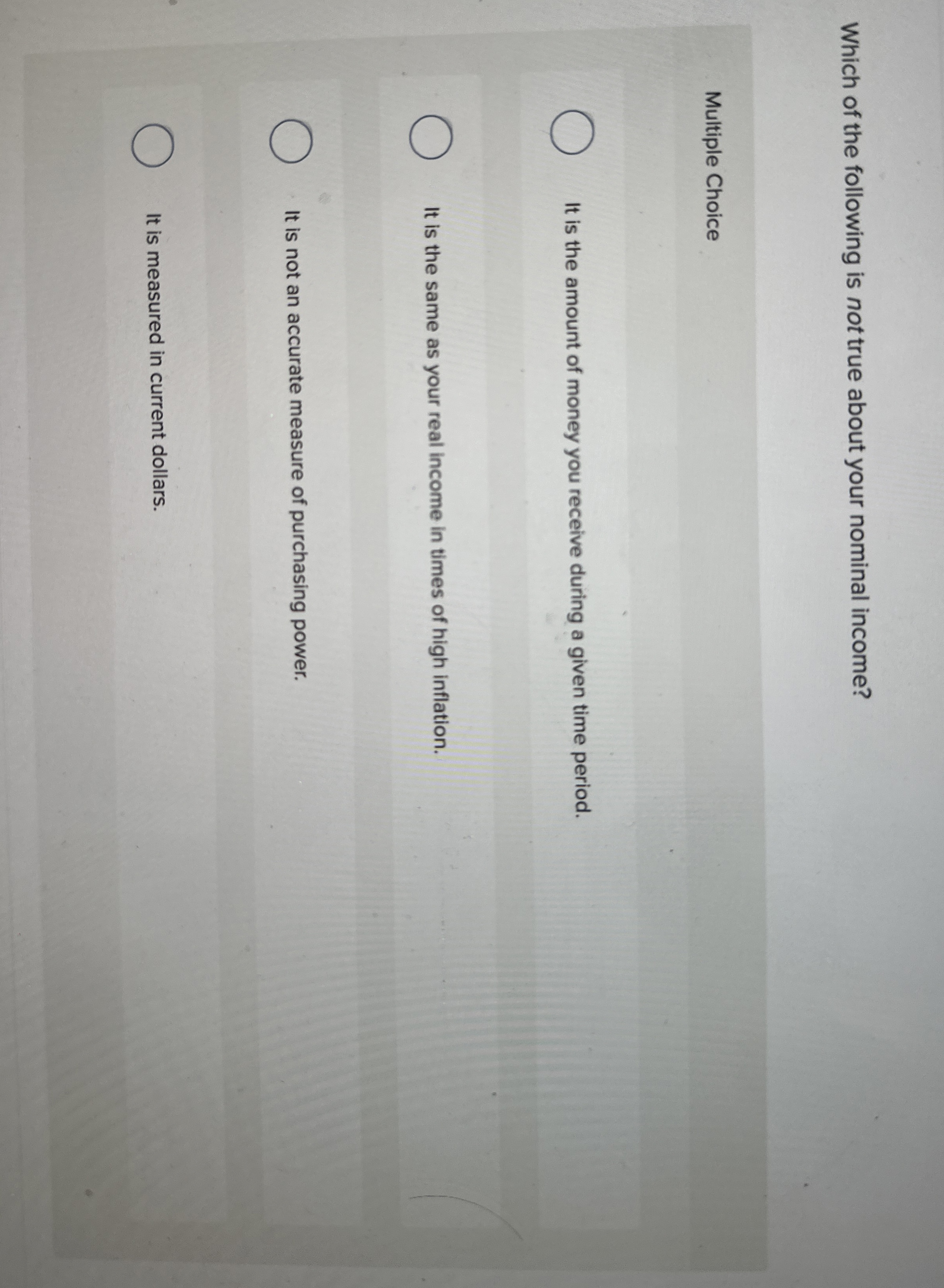 Solved Which of the following is not true about your nominal | Chegg.com