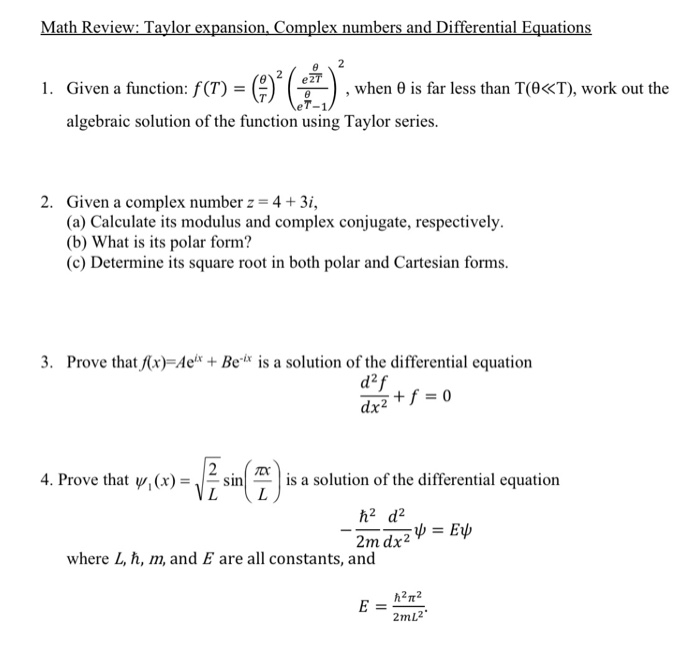 Solved Math Review: Taylor expansion, Complex numbers and | Chegg.com