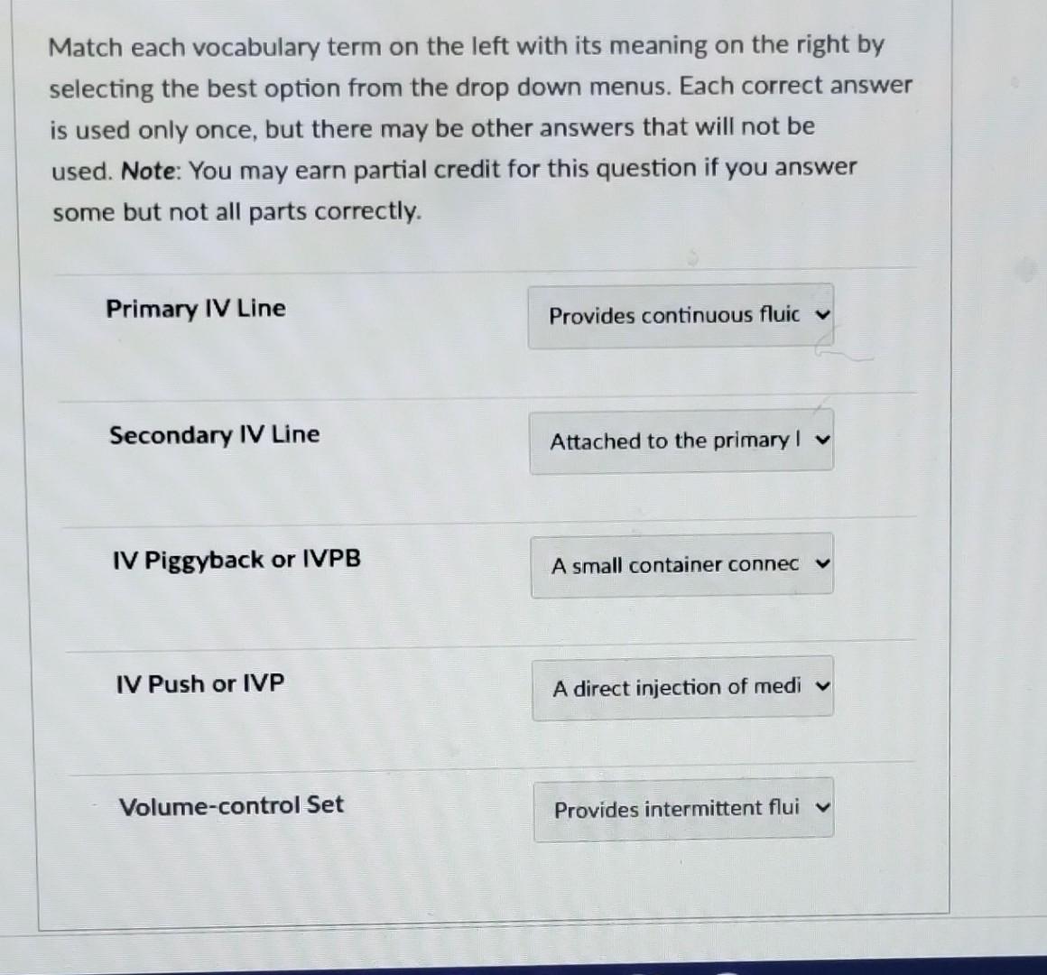 Match each vocabulary term on the left with its