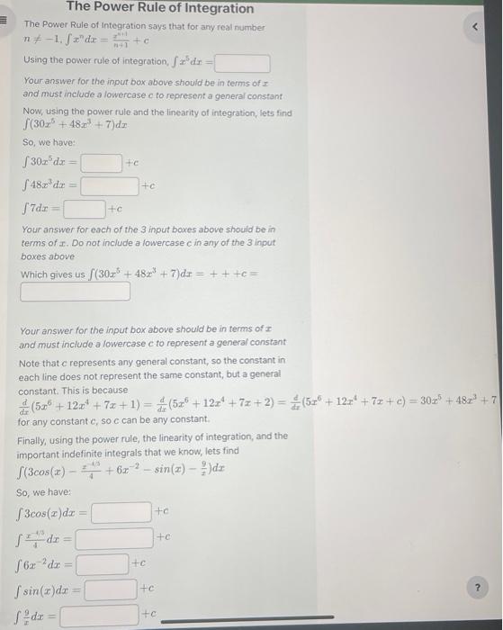 Solved n =−1,∫xndx=n+1zn+1+c Using the power rule of | Chegg.com