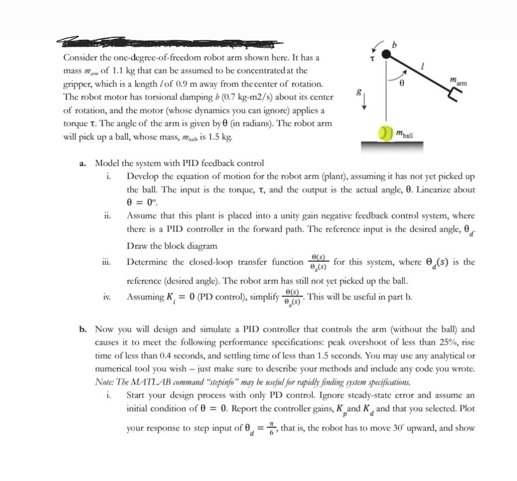 Solved b marm 0 Consider the one-degree-of-freedom robot arm 