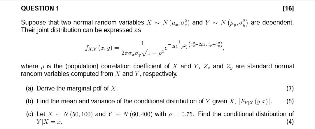 Solved Suppose that two normal random variables X∼N(μx,σx2) | Chegg.com