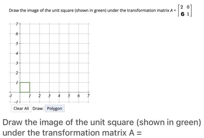 Solved Draw the image of the unit square (shown in green) | Chegg.com